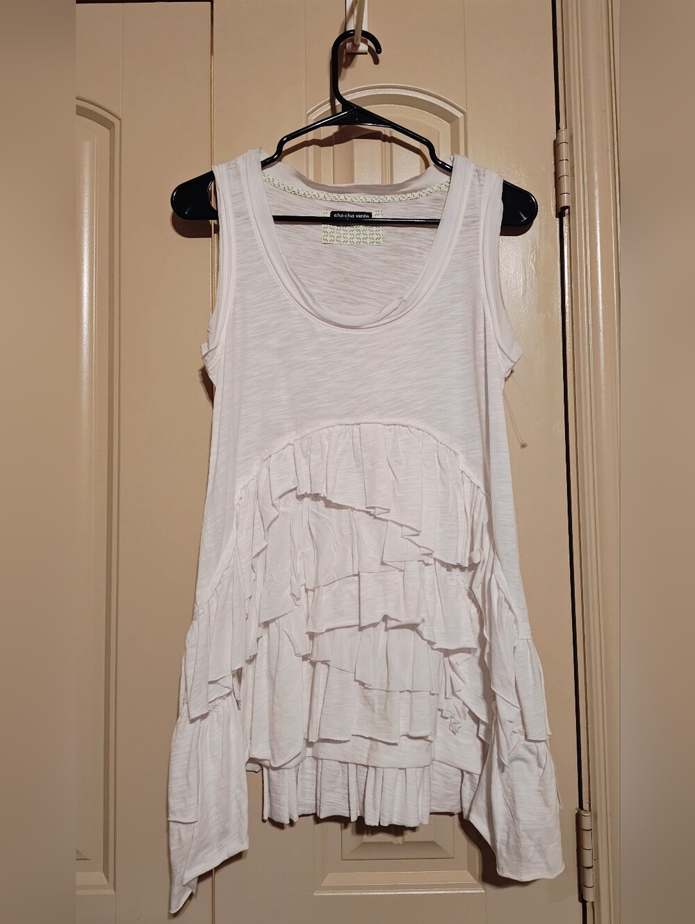 NWOT cha cha venti white tank ruffle bohemian Piratecore Western Sz M